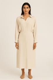 The Salma Shirt Dress – Soft White Crepe - The Abaya Lab