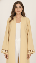 The Salwa Minimal Open Abaya with Floral Cutwork Cuffs - TAL by The Abaya Lab