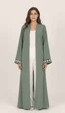 The Salwa Minimal Open Abaya with Floral Cutwork Cuffs - TAL by The Abaya Lab