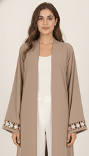 The Salwa Minimal Open Abaya with Floral Cutwork Cuffs - TAL by The Abaya Lab