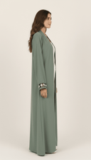 The Salwa Minimal Open Abaya with Floral Cutwork Cuffs - TAL by The Abaya Lab