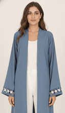 The Salwa Minimal Open Abaya with Floral Cutwork Cuffs - TAL by The Abaya Lab