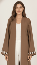 The Salwa Minimal Open Abaya with Floral Cutwork Cuffs - TAL by The Abaya Lab