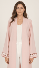 The Salwa Minimal Open Abaya with Floral Cutwork Cuffs - TAL by The Abaya Lab