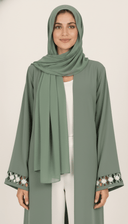 The Salwa Minimal Open Abaya with Floral Cutwork Cuffs - TAL by The Abaya Lab