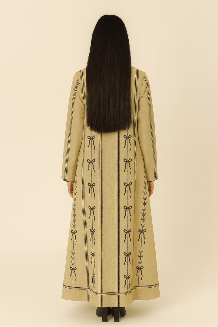 The Sara Bow Print Linen Blend Abaya - TAL by The Abaya Lab