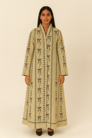The Sara Bow Print Linen Blend Abaya - TAL by The Abaya Lab