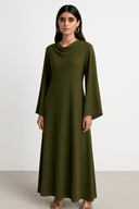 The Sereen Drape - Neck Dress – Olive Edition - The Abaya Lab