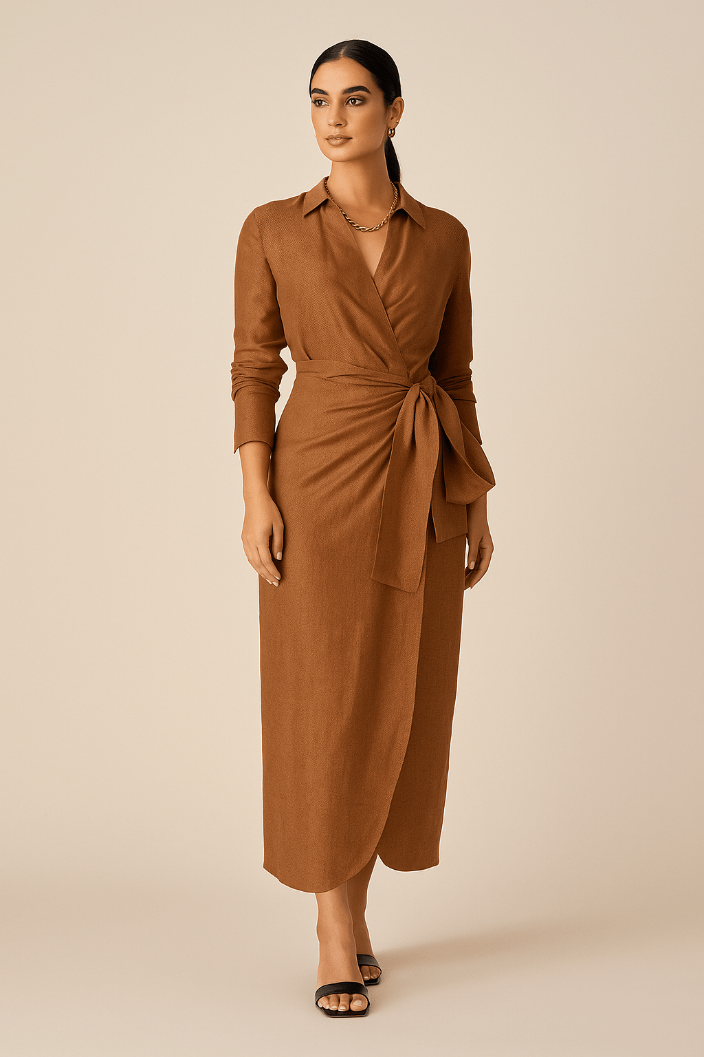 The Serena Brown Modest Wrap Dress - The Abaya Lab