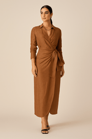 The Serena Brown Modest Wrap Dress - The Abaya Lab