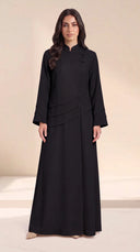 The Shaden Asymmetric Frog Closure Abaya, in Black, front view