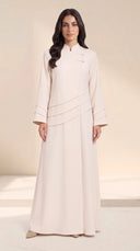 The Shaden Asymmetric Frog Closure Abaya, in Off White, front view