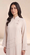 The Shaden Asymmetric Frog Closure Abaya, in Off White, front view