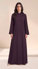 The Shaden Asymmetric Frog Closure Abaya, in Dark Purple, front view