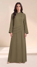 The Shaden Asymmetric Frog Closure Abaya, in Green, front view