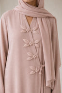 The Shahad 3D Leaf Appliqué Abaya, in Pink, detail view