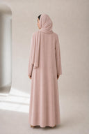 The Shahad 3D Leaf Appliqué Abaya, in Pink, back view