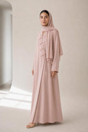 The Shahad 3D Leaf Appliqué Abaya, in Pink, side view