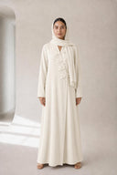The Shahad 3D Leaf Appliqué Abaya, in Off White, front view