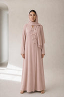 The Shahad 3D Leaf Appliqué Abaya, in Pink, front view