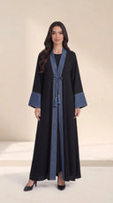 The Shahira Denim Contrast Trim Abaya with Tassel Tie - TAL by The Abaya Lab