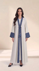 The Shahira Denim Contrast Trim Abaya with Tassel Tie - TAL by The Abaya Lab