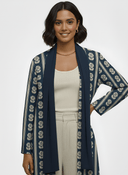 The Shamsa Navy Floral Stripe Abaya - TAL by The Abaya Lab