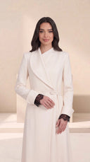 The Sharifa Shawl Collar Wrap Abaya, in Off White, front view