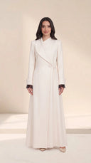 The Sharifa Shawl Collar Wrap Abaya, in Off White, front view