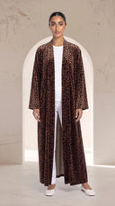 The Shereen Mocha Brown Kimono Band Open Abaya, in Mocha Brown, front view