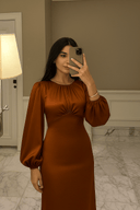 The Sonia Burnt Orange Satin Modest Dress - The Abaya Lab