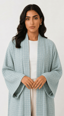 The Suha Soft Linen Open Front Check Abaya - TAL by The Abaya Lab