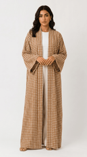 The Suha Soft Linen Open Front Check Abaya - TAL by The Abaya Lab