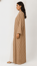 The Suha Soft Linen Open Front Check Abaya - TAL by The Abaya Lab