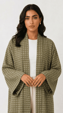 The Suha Soft Linen Open Front Check Abaya - TAL by The Abaya Lab