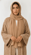The Suha Soft Linen Open Front Check Abaya - TAL by The Abaya Lab
