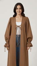 The Sultana Minimal Open Abaya with Balloon Sleeves & Bow Detail - TAL by The Abaya Lab