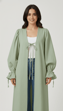 The Sultana Minimal Open Abaya with Balloon Sleeves & Bow Detail - TAL by The Abaya Lab