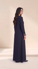 The Sundus Asymmetric Button Abaya, in Navy, back view