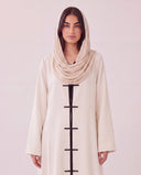 The Wadad Contrast Trim Abaya with Knot Closures - TAL by The Abaya Lab