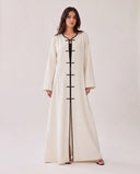 The Wadad Contrast Trim Abaya with Knot Closures - TAL by The Abaya Lab