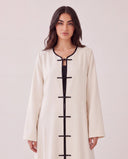 The Wadad Contrast Trim Abaya with Knot Closures - TAL by The Abaya Lab