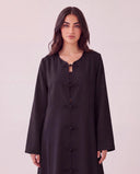 The Wadad Contrast Trim Abaya with Knot Closures - TAL by The Abaya Lab