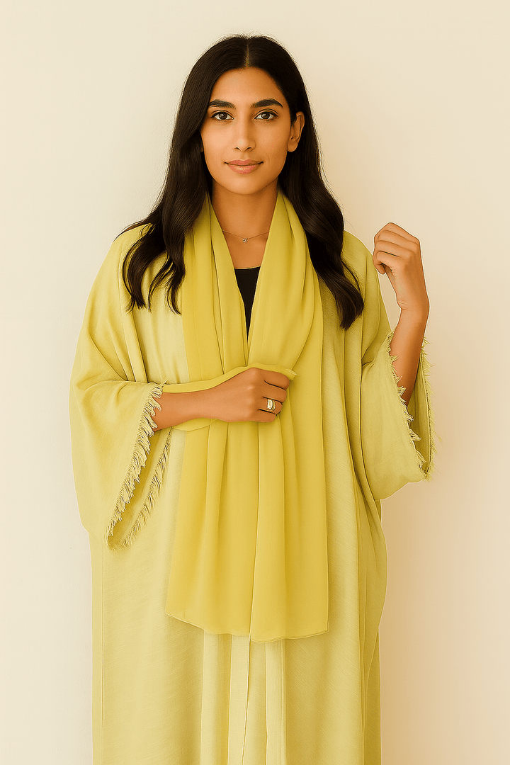 The Wafa Fringe Abaya Butter Cream Yellow - TAL by The Abaya Lab