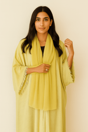 The Wafa Fringe Abaya Butter Cream Yellow - TAL by The Abaya Lab
