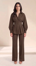 The Wiam Pleated Corset Waist Set, in Mocha Brown, front view