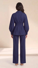 The Wiam Pleated Corset Waist Set, in Navy, back view