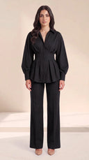 The Wiam Pleated Corset Waist Set, in Black, front view