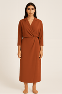 The Yasmin Wrap Dress – Terracotta Burnt Orange - The Abaya Lab