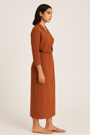The Yasmin Wrap Dress – Terracotta Burnt Orange - The Abaya Lab